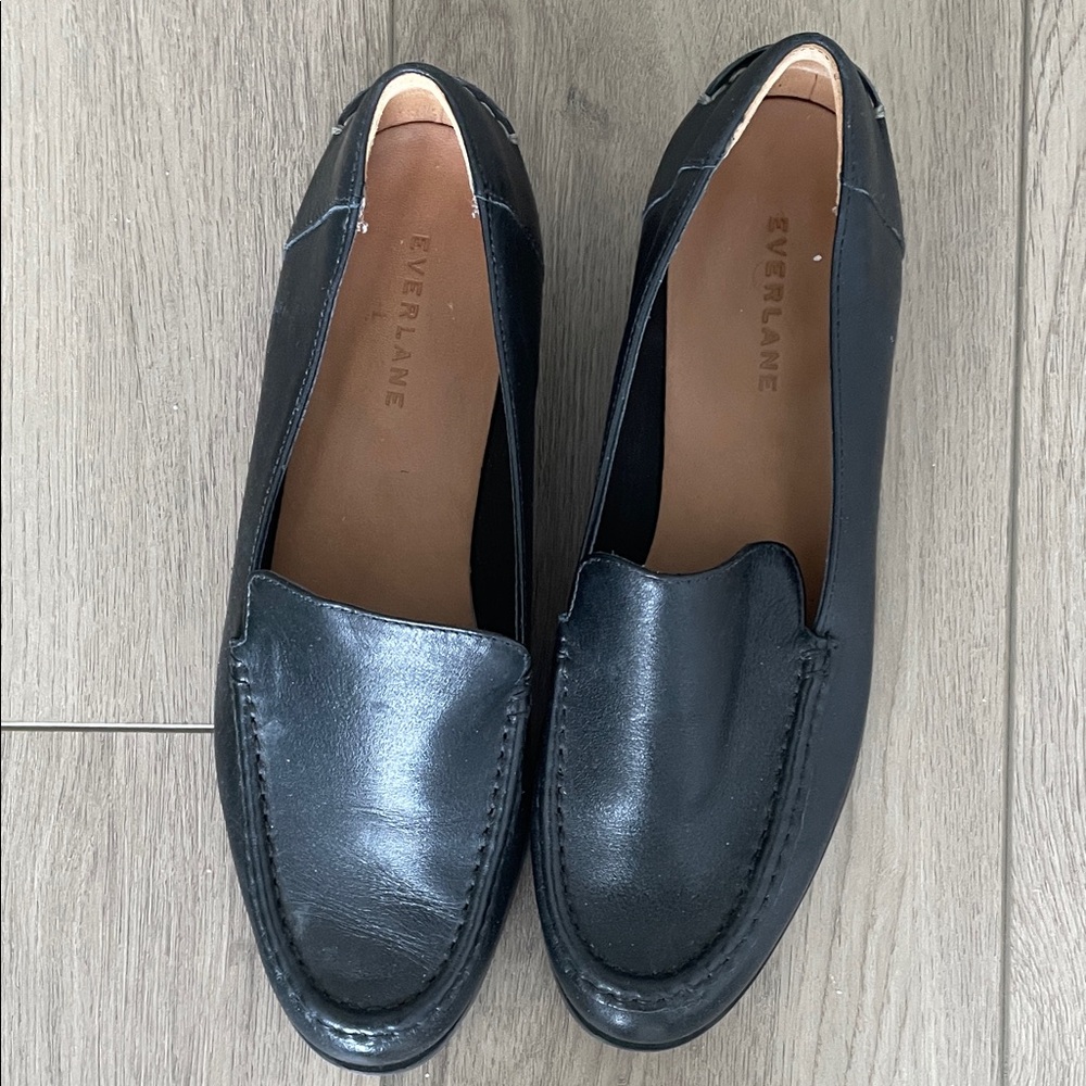 Everlane Black Leather Slip-On Loafers